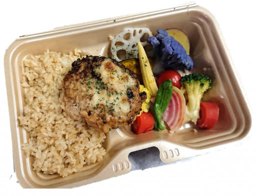 塩麴ハンバーグと８種の蒸し野菜